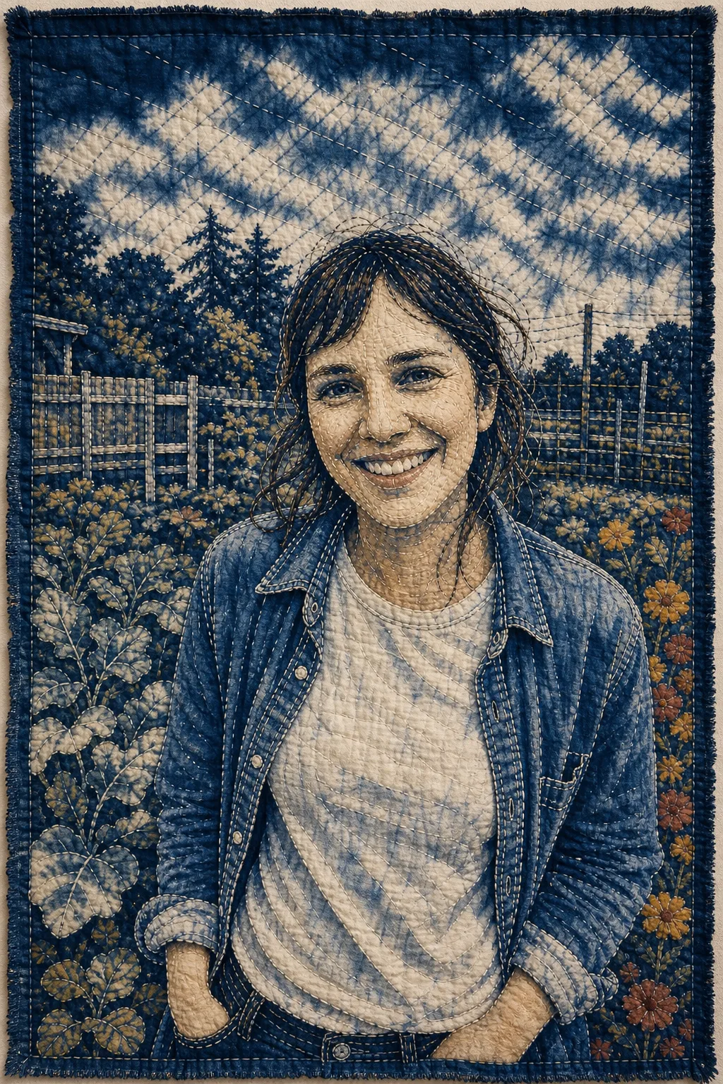 indigo shibori textile rendering